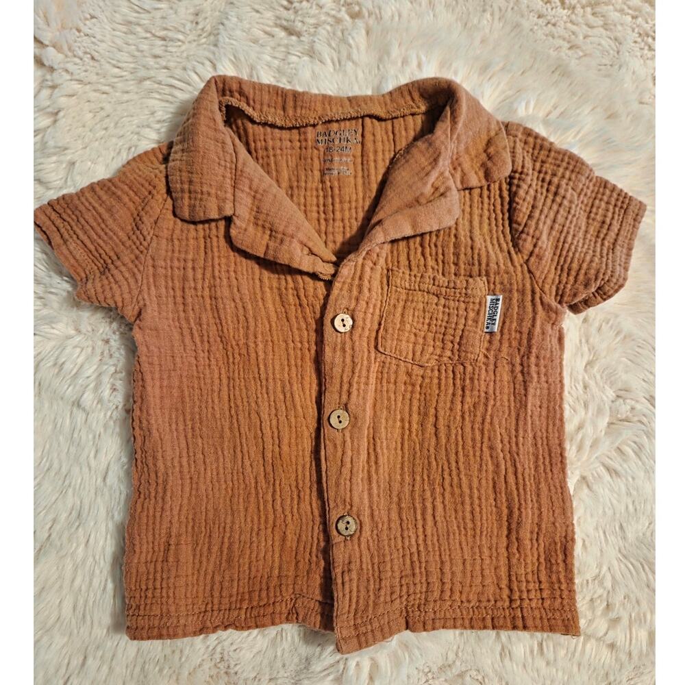 Badgley Mischka 18-24m Gauze Lightweight Boys Button Down Shirt